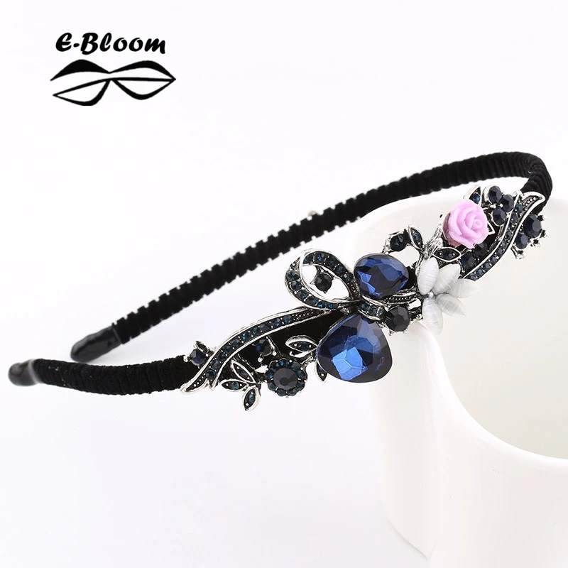 Korean Retro Flower Peacock Bow Rhinestone Headband Beautiful Festival Fanshion Hair Accessories Fascinator Christmas Girl Women