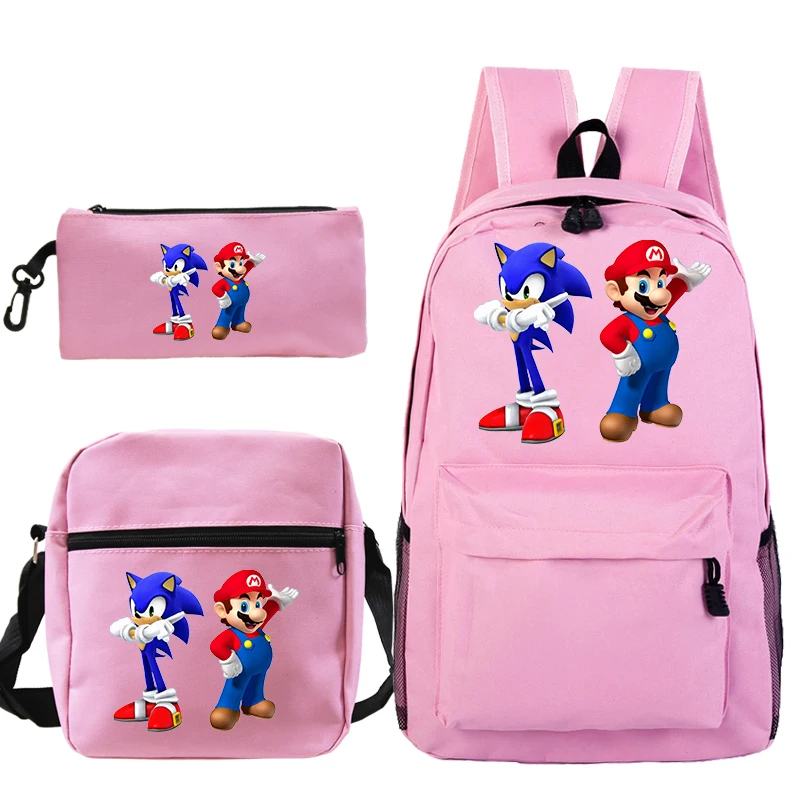 Рюкзак 3 шт./компл. Kpop Mochila Sonic супер рюкзак Марио школьные сумки для девочек-подростков хип-хоп аниме Sac Dos пенал