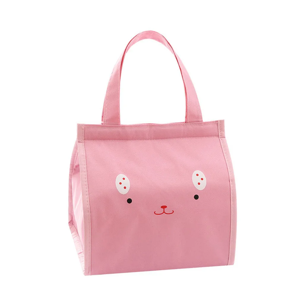 Функциональная сумка-холодильник с узором, Ланч-бокс, переносная Изолированная Холщовая Сумка для ланча, милые портативные утепленные сумки Y10 - Цвет: Pink