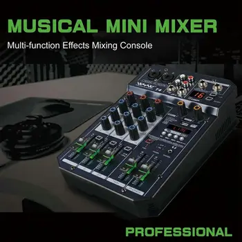 

T4/T6 Channel Mini Sound Audio Mixing Console Mono+1 Stereo Output USB 16 DSP Musical Effects Audio Mixer With BT Soundcard