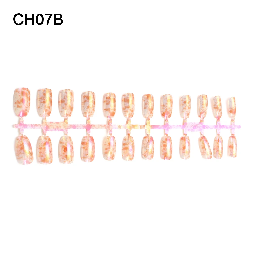 CH07B 24 шт цветные зеркальные накладные ногти-стилеты для ногтей хромированная живопись полное покрытие длинные кончики для ногтей украшения для ногтей салонный дизайн ногтей подарки на Рождество - Цвет: CH07B