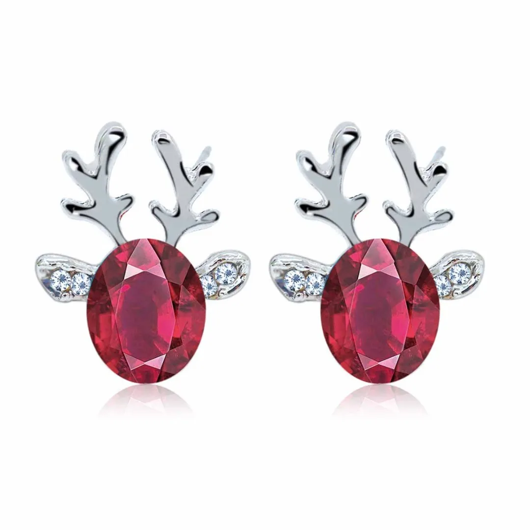 Ladies Rhinestone Reindeer Ear Stud Earring Korean Style Women Elegant Cute Animal Elk Antler Christmas Earring Luxury Jewelry