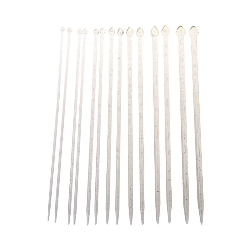 Drop Ship 14Pcs In 7Sizes 14.2in Crochet Single Pointed Knitting Needles Set Plastic Crystal Sweater Knitwear DIY Tools