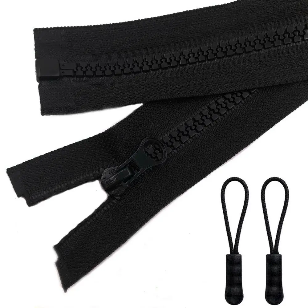 

5# 26 inch Plastic Resin Zipper with Zipper Pulls Separating Jacket Coat Zippers for Sewing Accessories (2pcs/Pack)