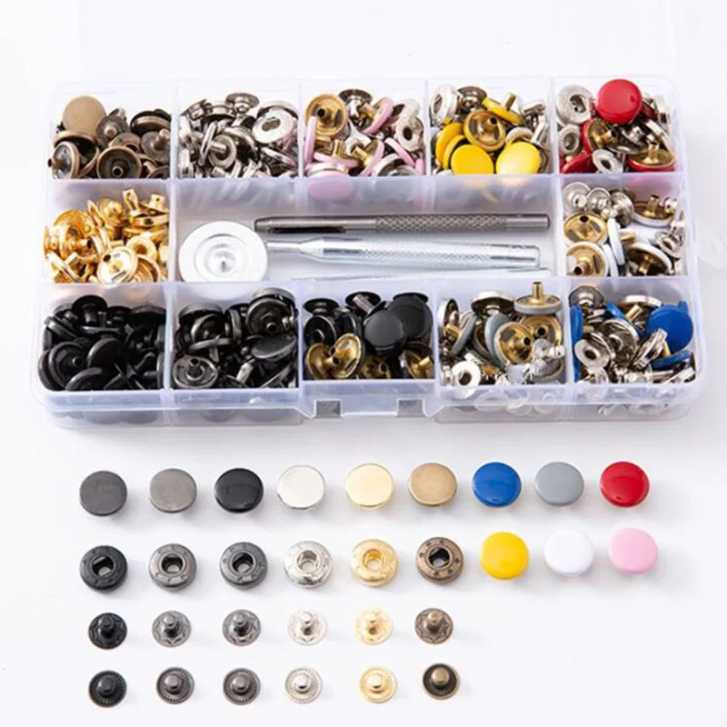 

126/146/248pcs/Box Metal Sewing Buttons Round Press Studs Snap Fasteners + Clip Pliers Sewing Fixing Tool DIY Clothes Decoration