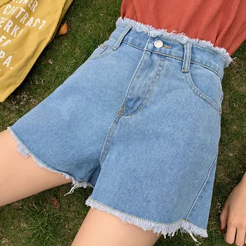 

2020 summer High Waist Women's Denim Shorts Korean Blue Wide Leg Shorts Jeans Female Casual loose plus size jeans 90s new