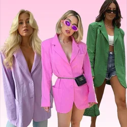 Casual feminino blazer outono inverno novo sólido algodão linho womens topo
