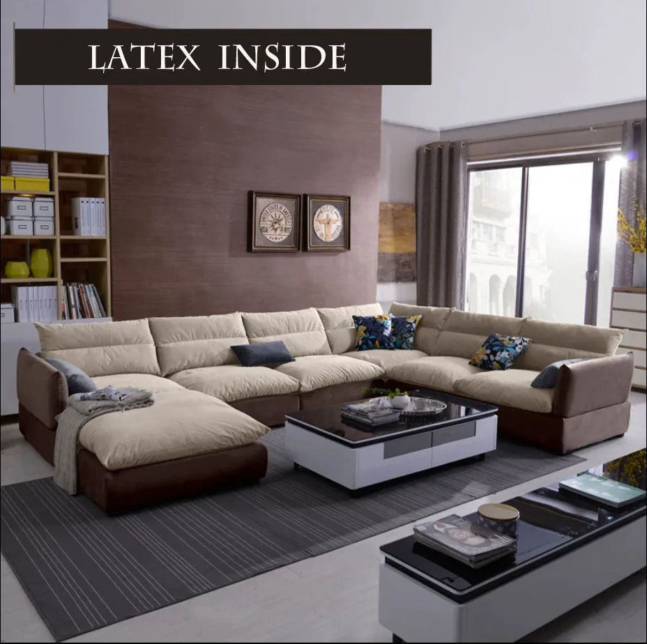 Высококачественный диван для гостиной, мебель для дома, современный дизайн, модный тканевый каркас, мягкий натуральный латекс, u-образная домашняя мебель - Цвет: Шоколад