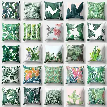 

Pillow Case Plant Pattern Peach Skin Green Leaf Pillow Case Tropical Plant Pillow Cushion Cover Sofa Bedroom Car Home Supplies