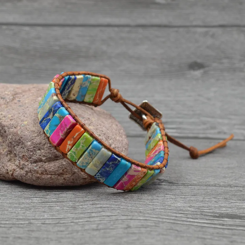 2020 семь цветов Императорский камень длинный квадратный бисерный браслет