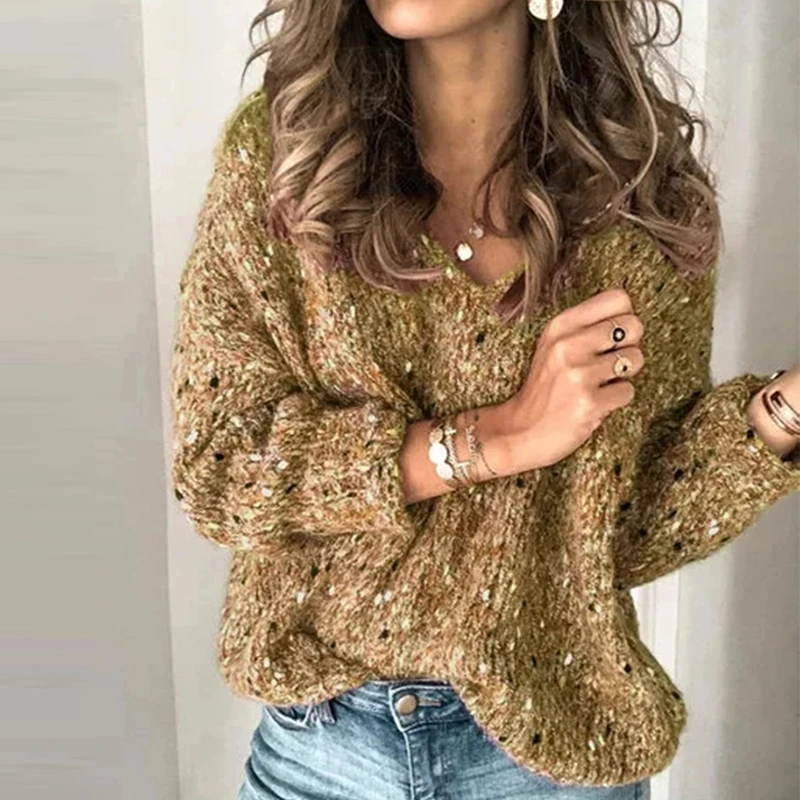 Sexy Women V-Neck Knitted Sweater Casual Solid Autumn Long Sleeve Pullover Tops Elegant Winter Warm Sweaters Jumper Pull Femme - Цвет: V-neck Yellow