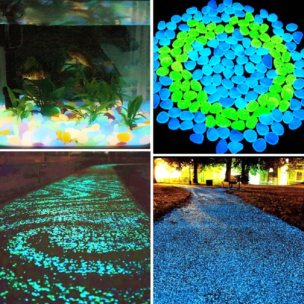 100Pcs Glow In The Dark Stones Resin Garden Glow Pebbles Indoor Outdoor Decorative Garden Fish Tank Aquarium Luminous Stones