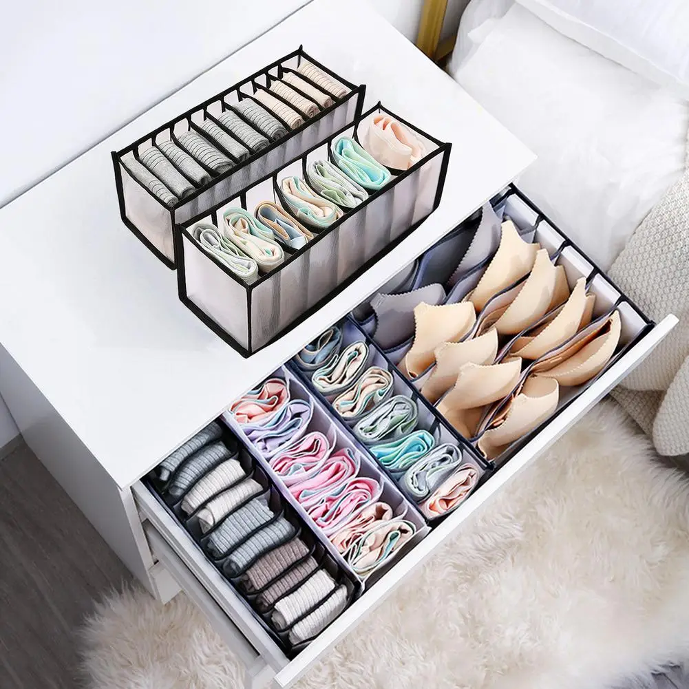

Foldable Multiple Grids Home Storage Non-woven Scarfs Bra Organizer Socks Storage Drawer Divider Closet Boxes For Underwear Bra