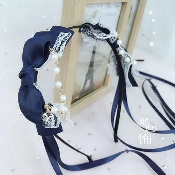 

Lolita Bow Headband Small Lolita Headdress Lo Mother KC Hair Bands Accessories Lolita Hair Accessories Dark Blue