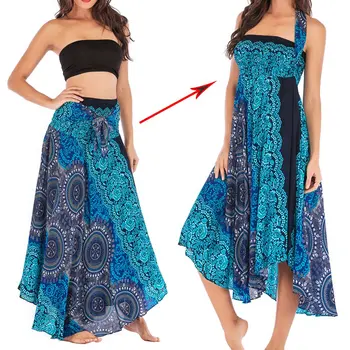 

X 2019 Thai Woman A-Line Ankle-Length Cotton Silk Compass Print Belly Dance Skirt Beach Holiday One Size Skirt