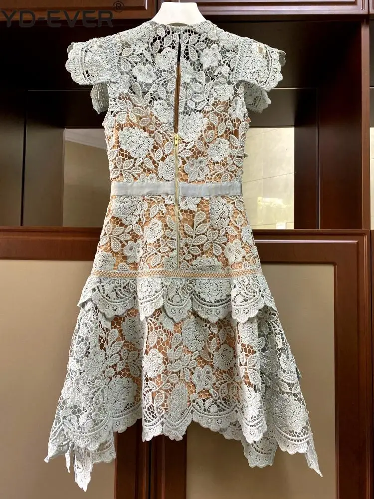 Женское кружевное мини платье асимметричной формы облегающее вечернее небесно