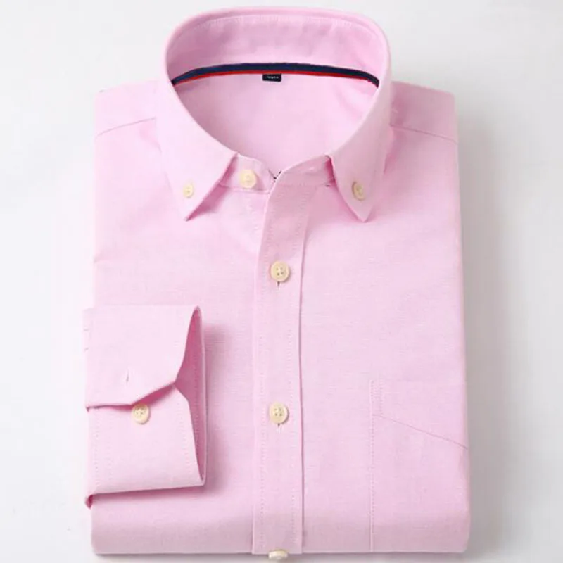 pink Business Men Long Sleeve Single Breasted Dress Shirts Slim Fit Cotton Breathable Comfortable Work Slim Fit Candy Solid Color - Цвет: pink