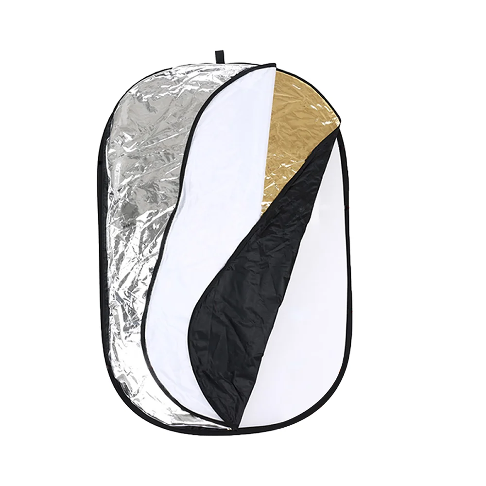Réflecteur Photo Pliable 5 En 1 (60x90 Cm) - Surfaces : Or, Argent, Blanc, Noir, Translucide - Avec Sac De Transport