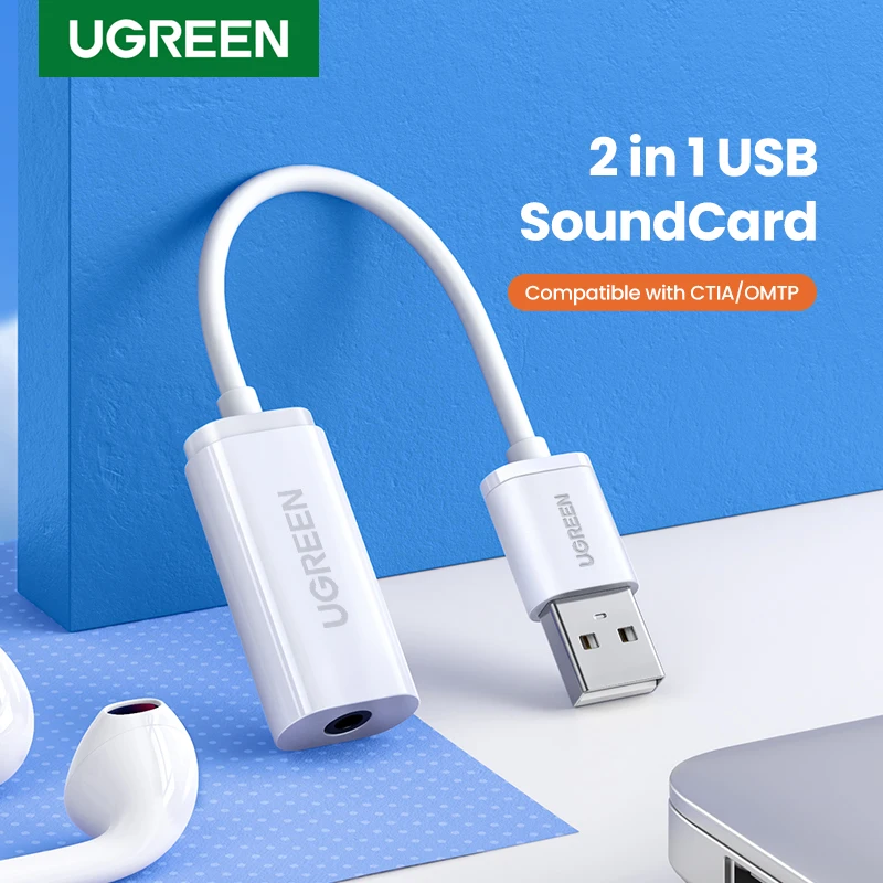 Звуковая карта UGREEN 2 RCA USB аудиоинтерфейс 3 5 мм USB-адаптер для динамика микрофона