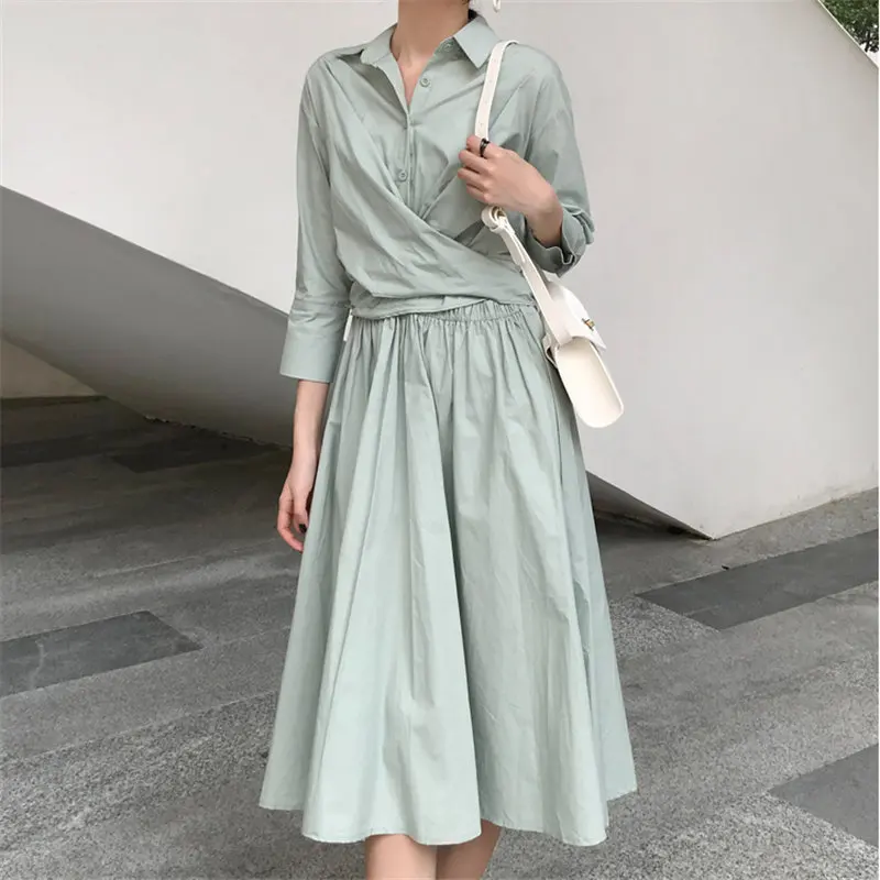 

HziriP 2019 Early Autumn Chic High Waist Slim Fashion Office Ladies Sweet Waist-Controlled Solid Women A-Line All Match Dresses