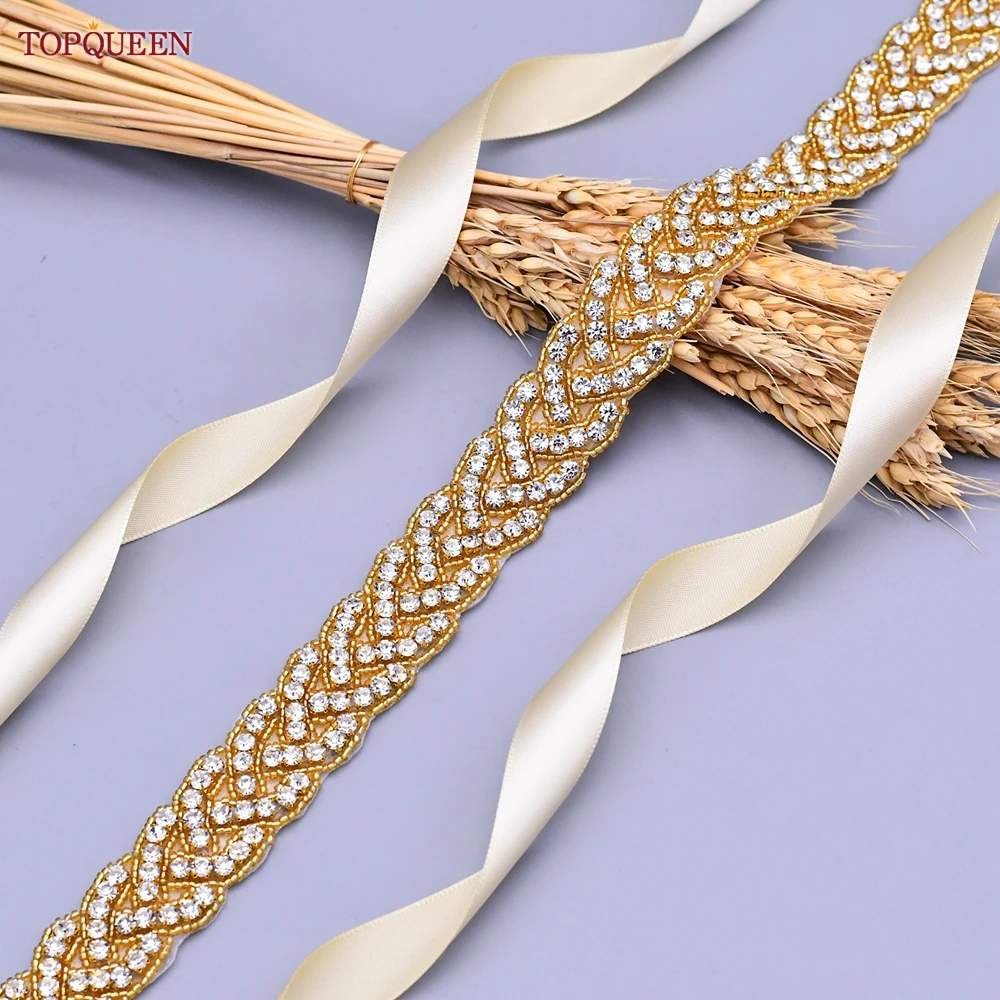 Golden Bridal Belt Full Rhinestones Women Sash Luxury Designer Moroccan Wedding Waistband Shiny Jewel Applique
