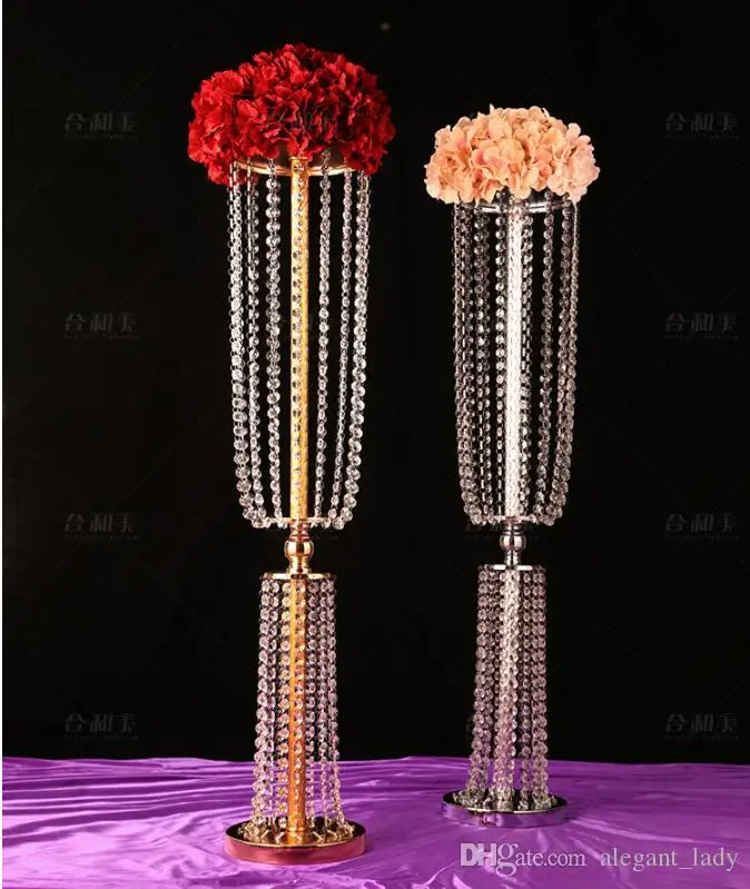 Crystal Beaded Chandelier Centerpiece Riser Top Candle Floral Plate Wedding Decoration T table Decoration Centerpieces for 11 Event