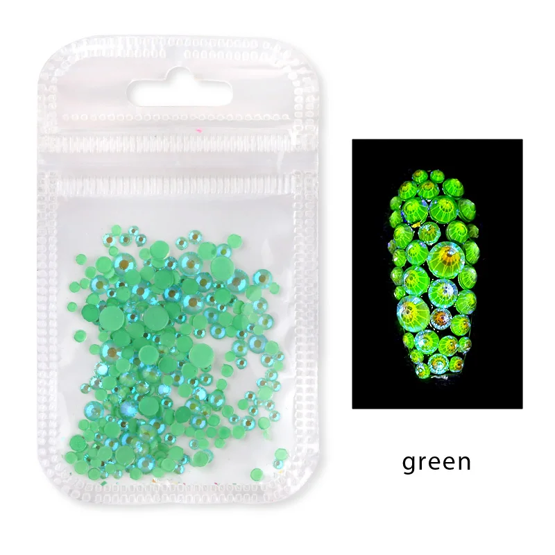 green Разные размеры, SS6-20, светящиеся стеклянные стразы для ногтей, с плоской задней поверхностью, с кристаллами, 3D блеск, флуоресцентный ноготь, искусство, новые украшения - Цвет: green