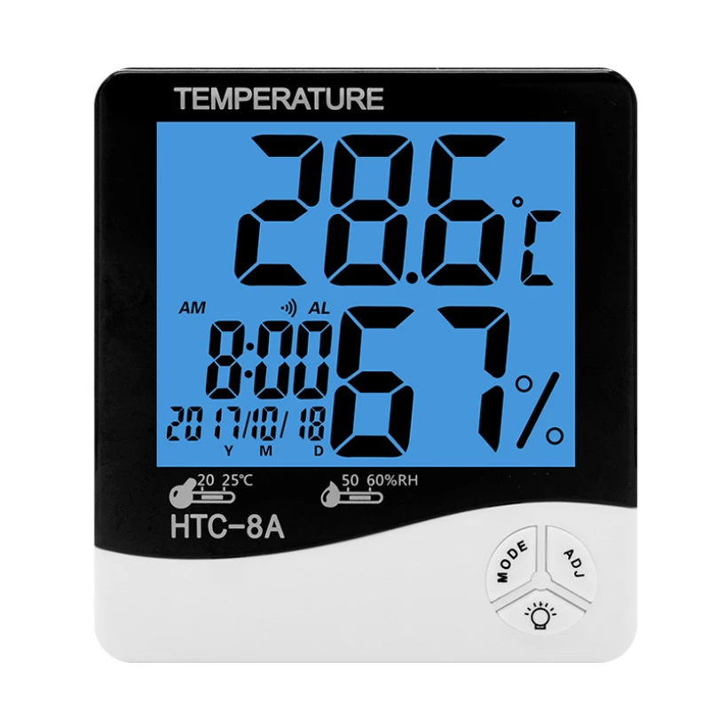 

LCD Digital Temperature Humidity Meter Indoor Hygrometer Thermometer Weather Station with Date Time Alarm Clock Night Light C/F