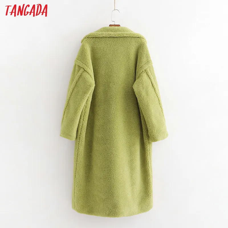 Tangada женские фиолетовое длинное teddy Bear пальто зимние женские свободные пальто винтажные Длинные рукава карманов Топы 1D04