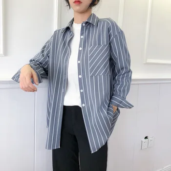 

Women's Striped Shirt Plus Size 2020 Spring New Long Sleeve Turn-down Collar Loose Blouse Female In Stock