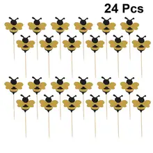 24 adet bal arısı meyve çubukları yaratıcı parlak arı kağıt Cupcake Toppers tatlı dekoratif malzemeleri çocuk doğum günü partisi için(China)
