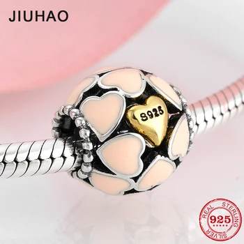 

925 Sterling Silver Round shape Enamel Heart Beads DIY for fashion Fit Original European Charms Bracelet Necklace Jewelry making