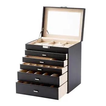 

5-Storey Luxury Jewelry Box With MIRRO Necklaces Earrings Sunglasses Bracelets Watches Etc Black High-quality Manufacturing