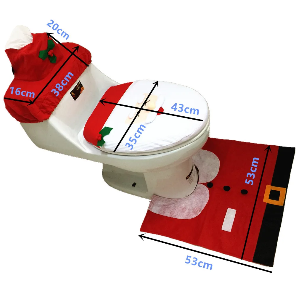 Туалет стопы Чехол подушки сиденья Кепки рождественские украшения, счастье Санта-Клаус, Туалет чехлы на сиденья и ковер Ванная комната аксессуар Санта Клаус 1 комплект