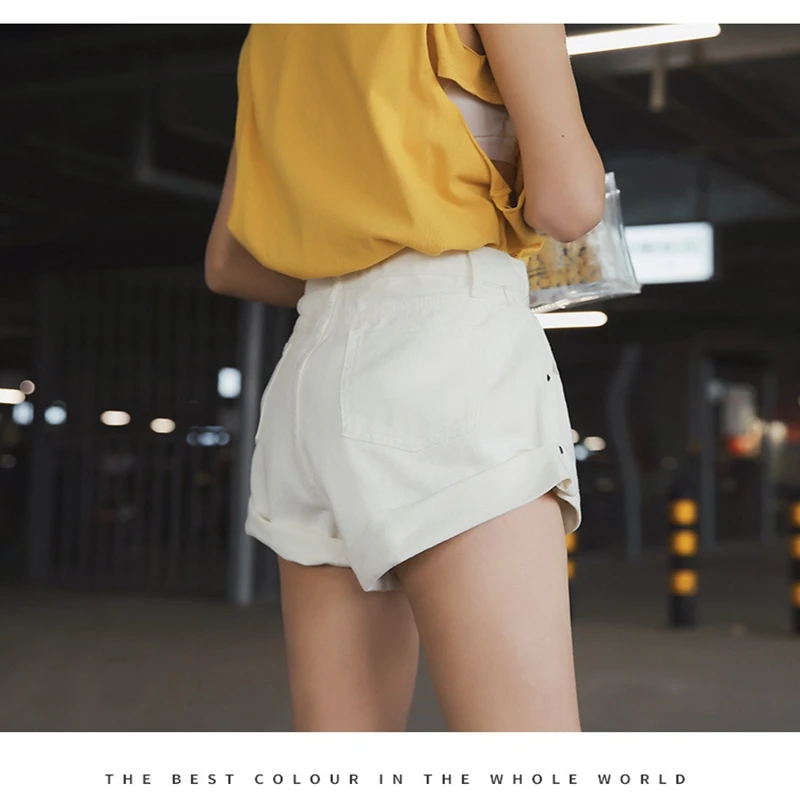 Vintage High Waist Crimping Denim Shorts Women Korean Style Casual Shorts Jeans Summer Hot Short Pants Women