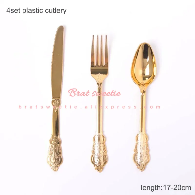 4set gold cutlery Розовые Золотые Фольга точки вечерние принадлежности розовые одноразовые бумажные тарелки салфетки чашки, ребенок, душ Свадебные девушки посуда для вечеринки в честь Дня Рождения - Color: 4set gold cutlery