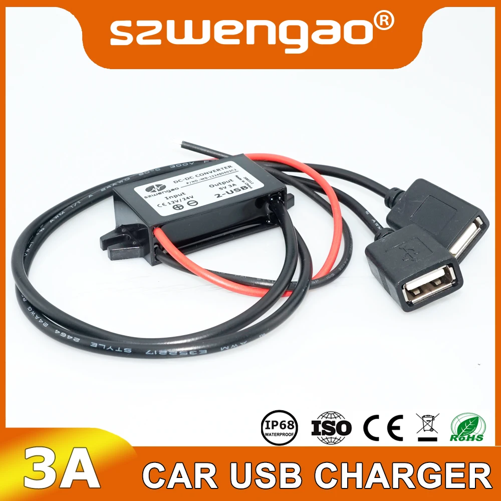 9 в 12 В 24 до 5 3 а DC преобразователь зарядное устройство двойной USB для автомобиля GPS