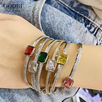 

GODKI Trendy Luxury Multicolor Stackable Bangle Cuff For Women Wedding Full Cubic Zircon Crystal CZ Dubai Bracelet Party Jewelry