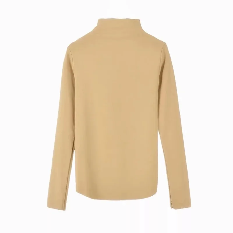 khaki Ulzzang, корейский стиль, длинный рукав, одноцветная, женская футболка, водолазка, повседневная, тонкая, Roupas Feminina, боди, футболка, женская, черная, белая - Цвет: khaki