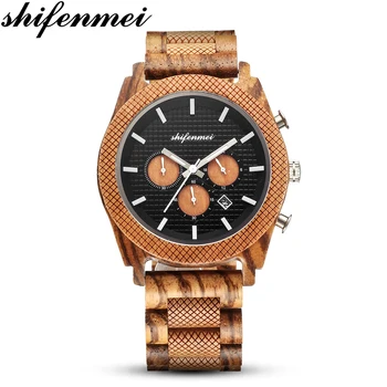 

Shifenmei Wooden Watches Chronograph Date Quartz Watches for Men Top Brand Luxury Wooden Men Sport Watch Clock Relogio Masculino