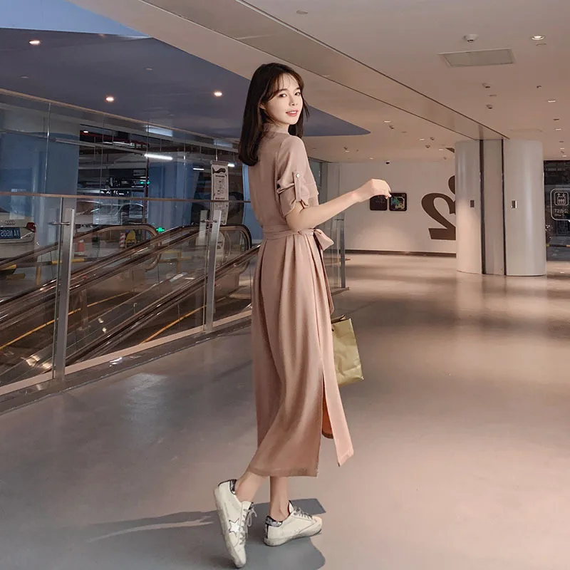 

Dress Women's 2019 New Style Spring French fu gu qun Yamamoto Immortal over-the-Knee Shirt Dress Platycodon Grandiflorum Skirt E