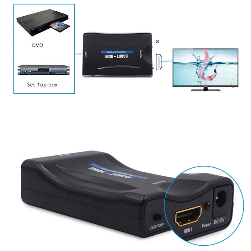 1080P SCART К HDMI видео аудио высококлассный конвертер адаптер для HD tv DVD для Sky Box STB Plug and Play с кабелем постоянного тока