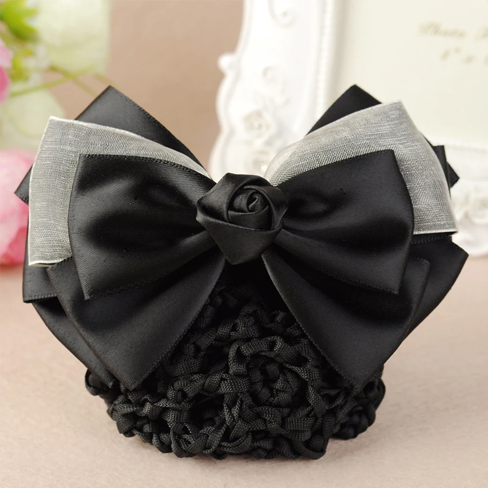 Satin Bow Barrette Floral Lace Official Lady Hair Clip Cover Net Bowknot Bun Snood Women Hairgrip Headband Hairnets 1PC
