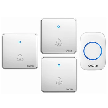 

CACAZI Wireless Doorbell Waterproof 300M Range 3 4 Transmitter 1 2 Receiver Night Light Chime 2032 Battery 0-110db US EU UK Plug