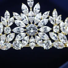 Полностью циркониевая Золотая Корона невесты головной убор аксессуары для волос Свадебные аксессуары