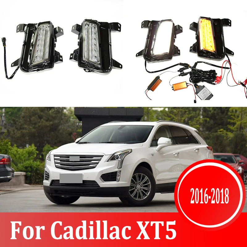 2 шт. для Cadillac XT5- Светодиодный дневной ходовой светильник DRL Автомобильная противотуманная фара 6000K белый светильник желтый светильник
