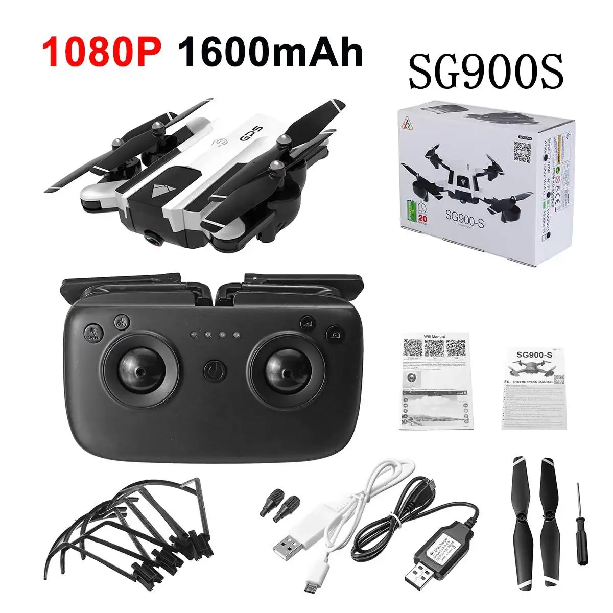 SG900S Ультра HD 1080P складной 4K gps RC Дрон Wifi FPV широкоугольная камера долгий срок службы батареи камера дроны gps камера - Цвет: white 1080P box  GPS