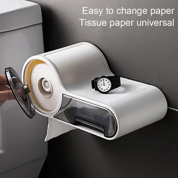 

Bathroom Toilet Paper Holder Paper Tissue Box Plastic Toilet Dispenser Wall Mounted Roll Paper Storage Box Free Punching