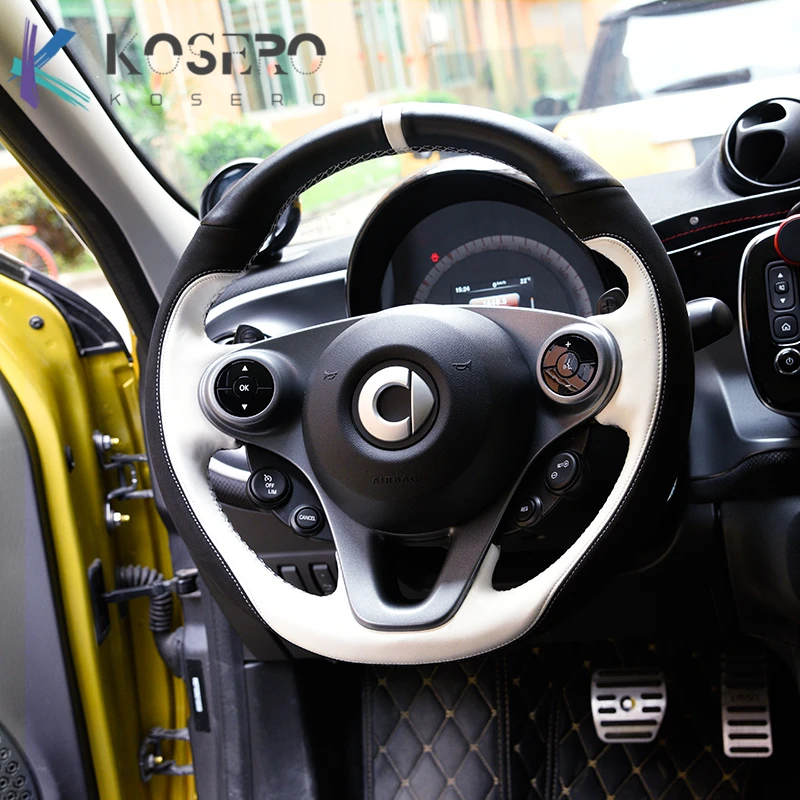 Coprivolante Auto In Microfibra E Pelle – 38 Cm, Antiscivolo E Traspirante, Compatibile Con Smart Fortwo E Forfour 450 451 453