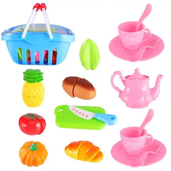 

1 Set Kitchen Tableware Cooking Kit With Basket Cooking Utensil Toy Children Pretend Toy Set Simulation